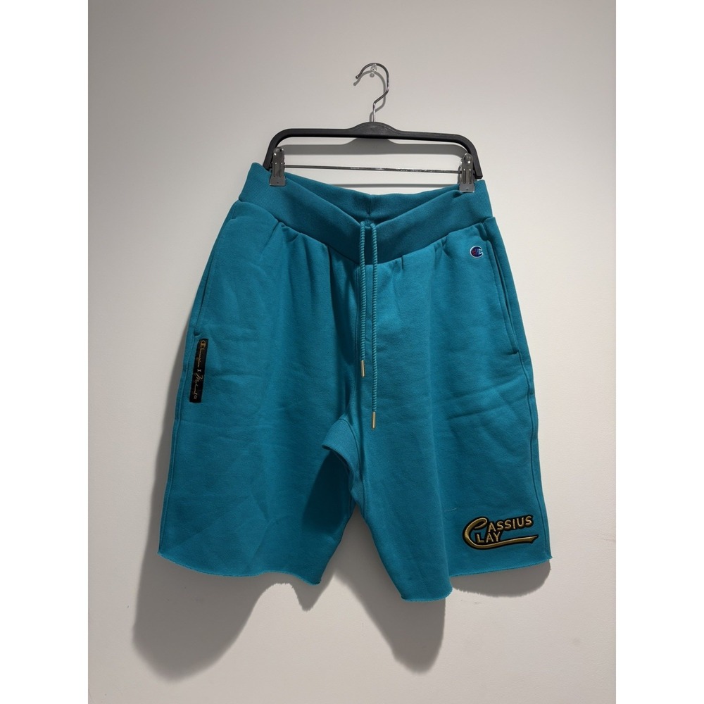 champion cassius clay teal sweat shorts boxing collab embroidered drawstring